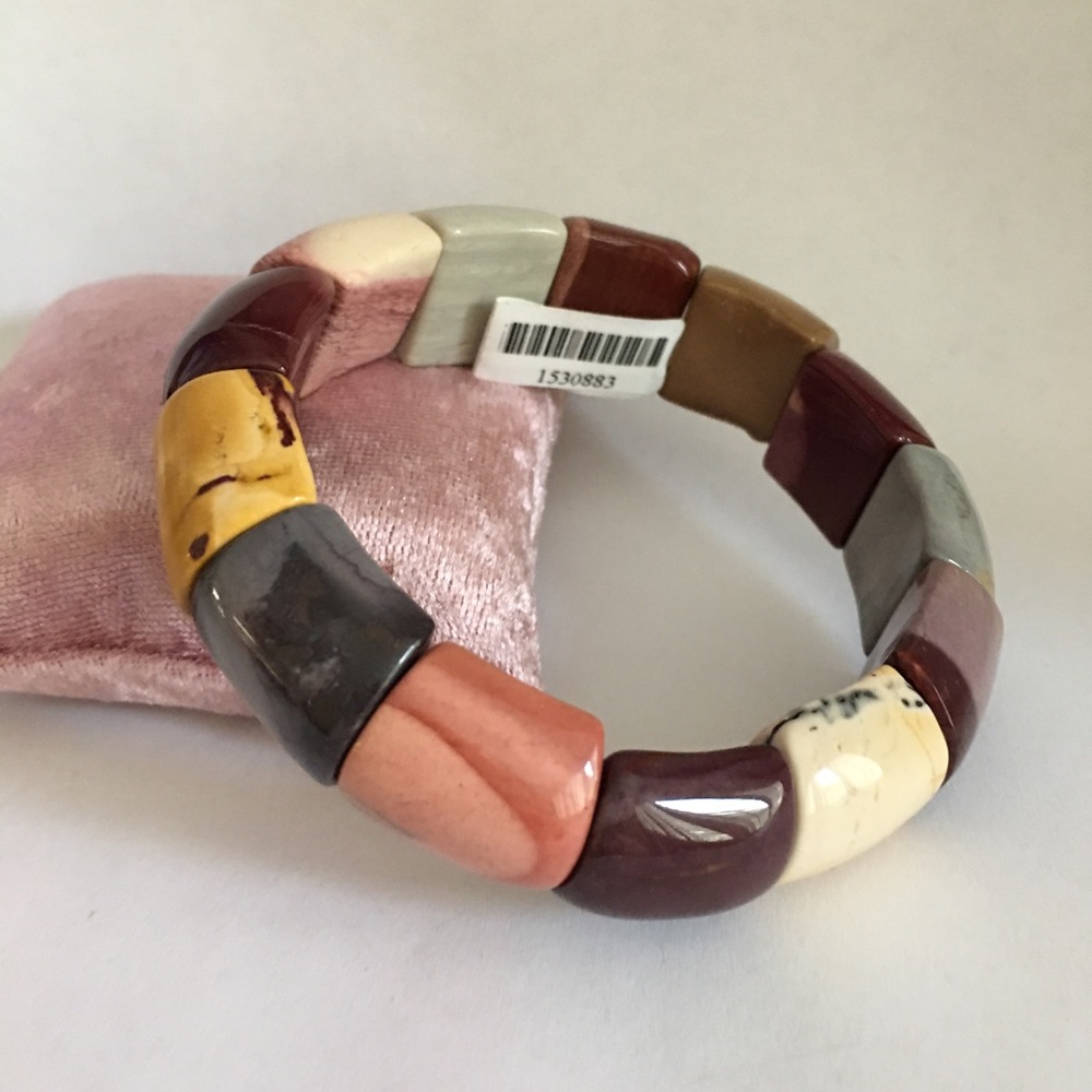 Multi color mookaite jasper stretchy bracelet bangle